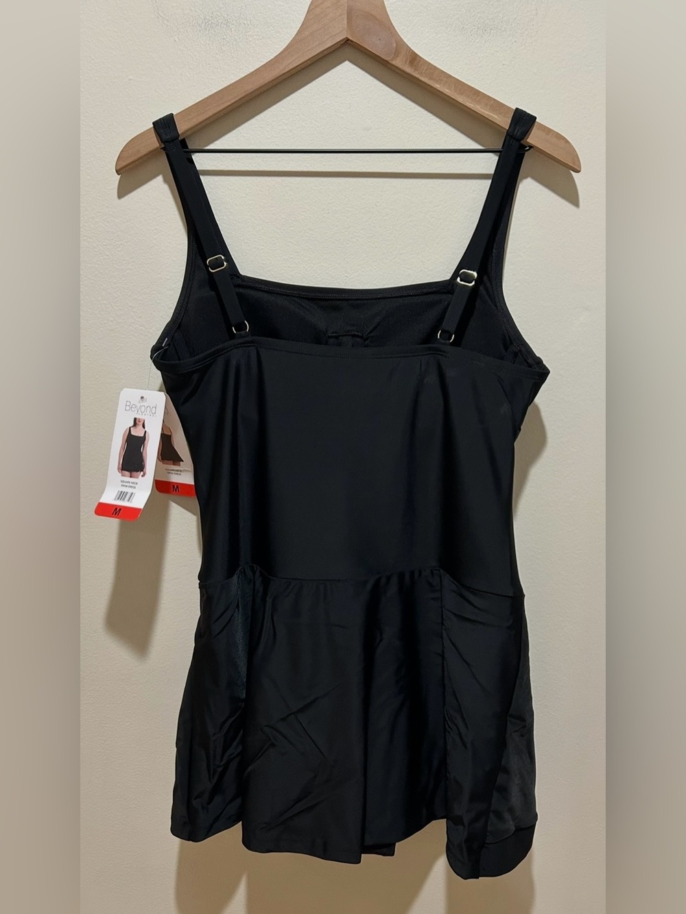 NWT Beyond Control Black Square Neck Swim Dress Tummy Control One Piece Swimsuit - Picture 2 of 6
